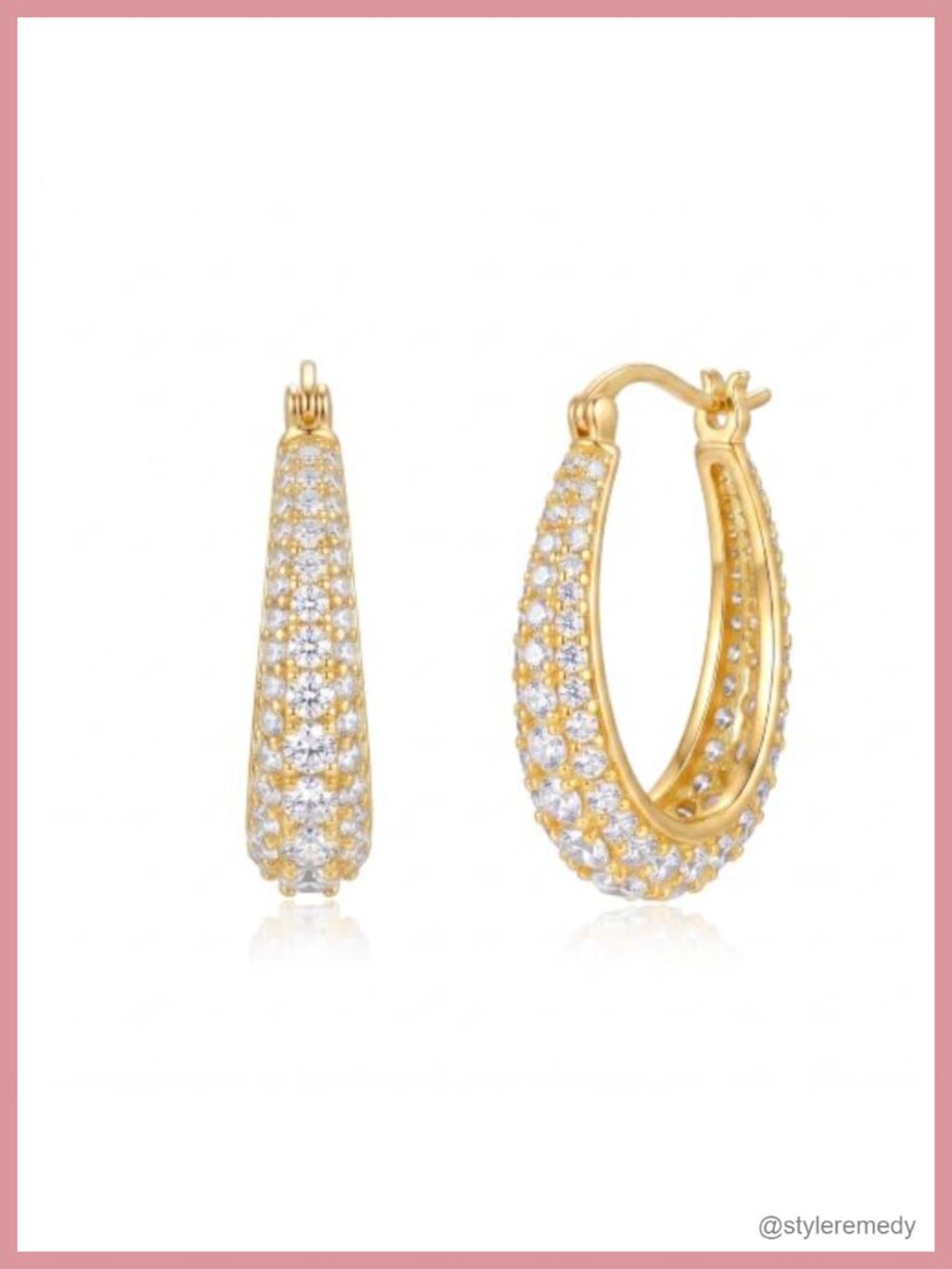 14K Gold Plated Cubic Zirconia Hoop Earrings Click-Top Women's Jewelry